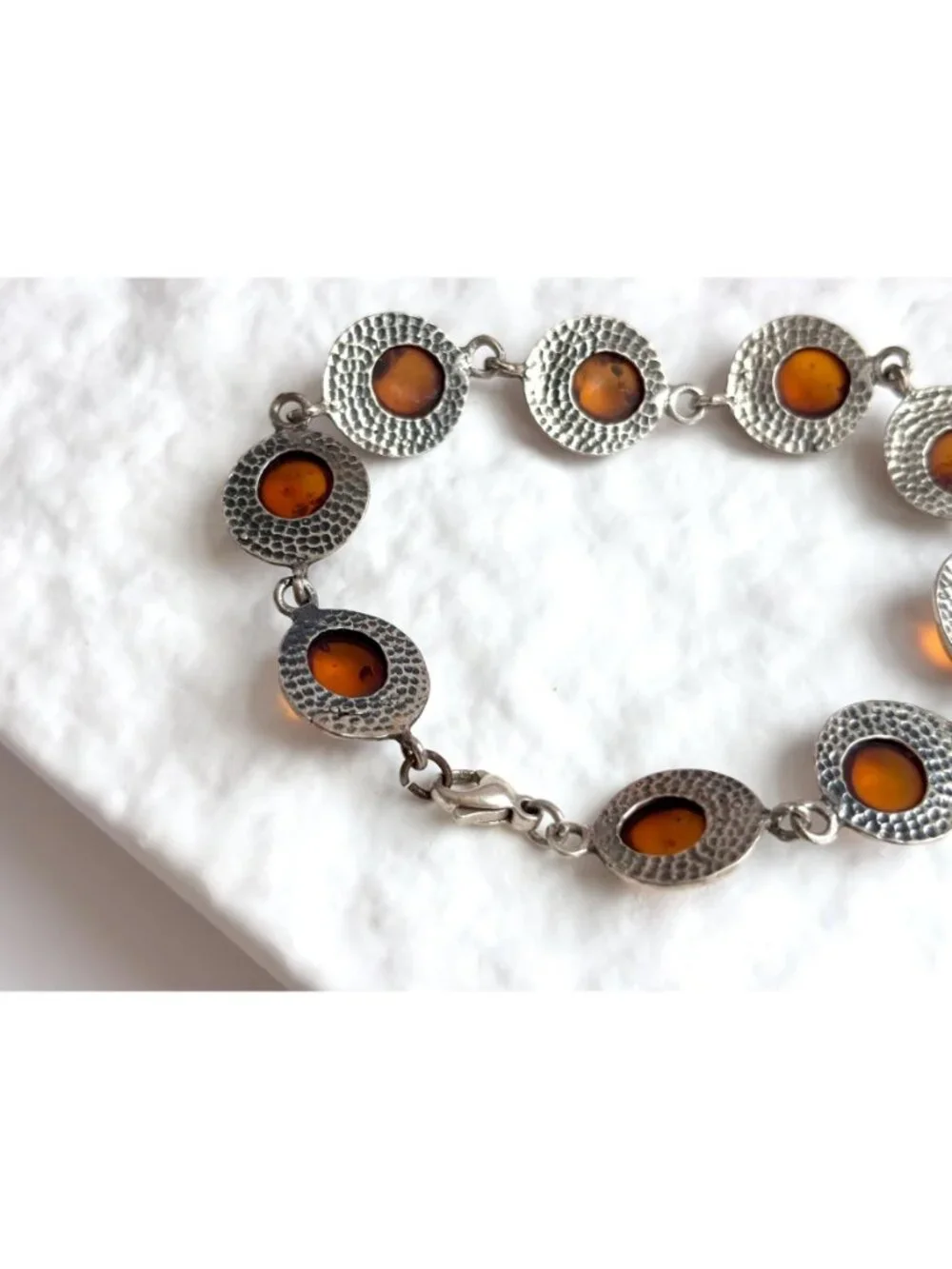Natural Baltic Amber Modernist Chainlink Sterling Silver 925 Vintage Bracelet